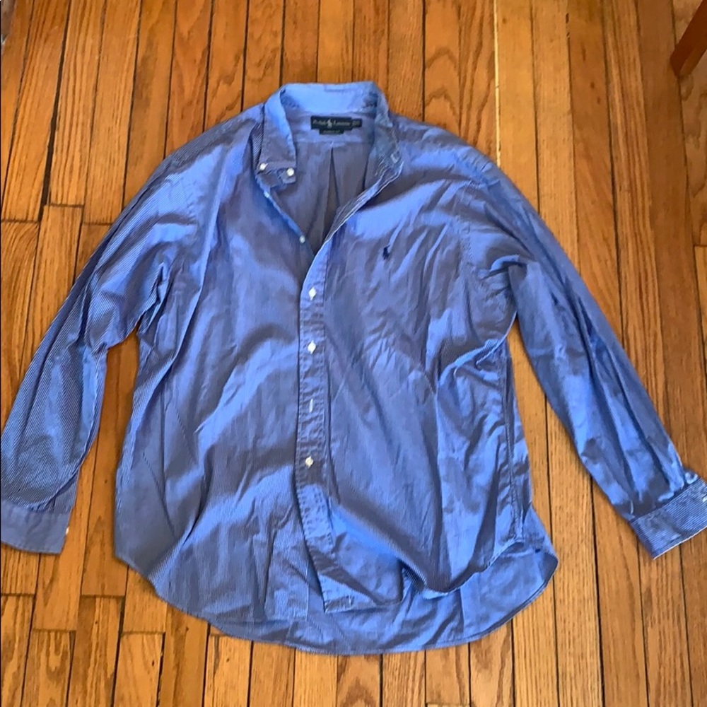 Blue and White Pinstriped Ralph Lauren Dress Shirt